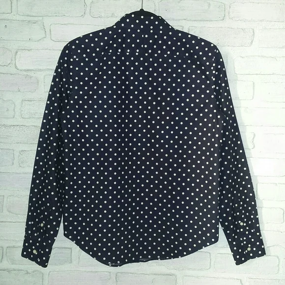Lauren Ralph Lauren Navy Blue Polkadot Non Iron Button Down Shirt S - Picture 2 of 13